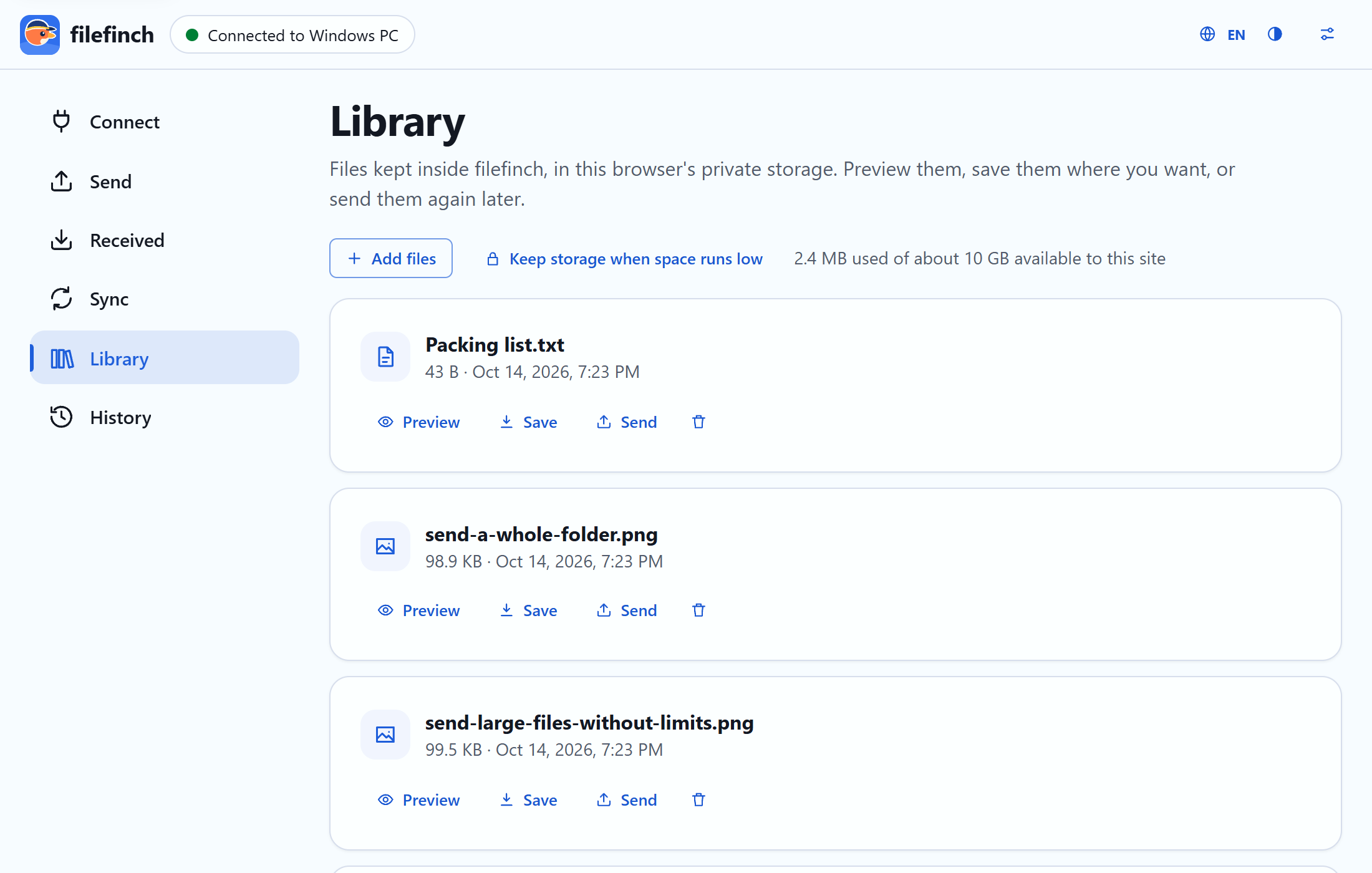The local library with received photos, a video and documents